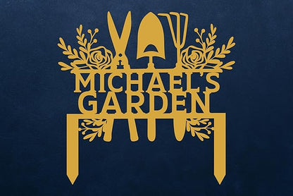 Custom Metal Garden Tools Sign with Stakes, Personalized Garden Name Sign, Yard Art, Patio Decorations, New Home Gift, Garden Decorative, Gardening Tools Sign for Outdoor, Large Housewarming Gift