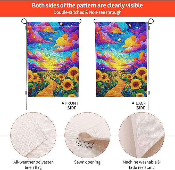 Sunflowers Garden Flag Seasonal Double Sided 12 x 18 Inch Small Yard Flag for Indoor Outdoor Decor Holiday All Seasons