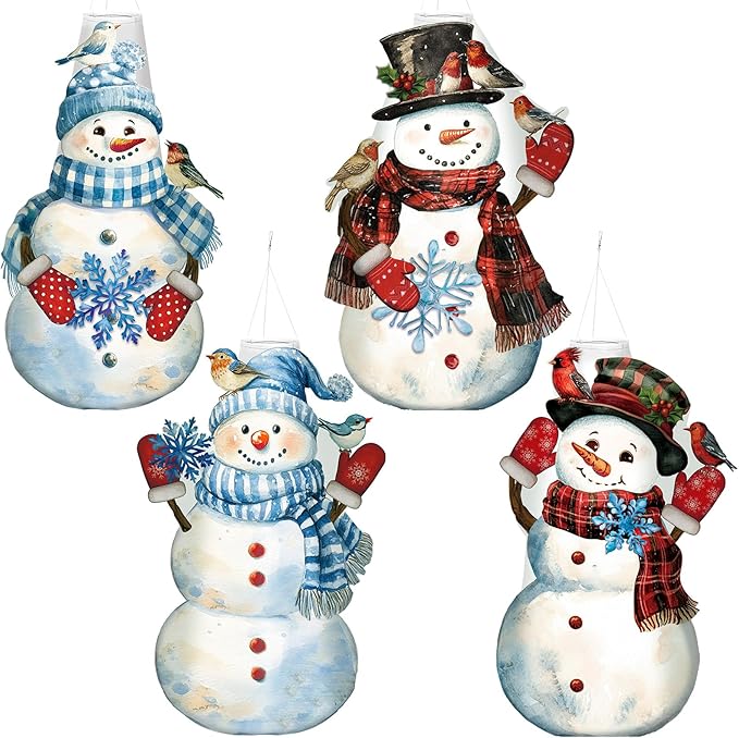 Moucuny 4 Pcs Winter Windsocks 3D Hanging Snowman Windsocks Cute Waterproof Snowman Wind Sock Flags for Winter Yard Garden Decorations