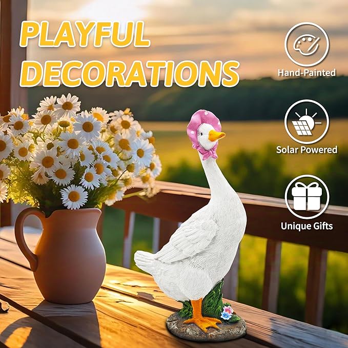 Goose Garden Statue: 12'' Funny Goose Yard Decor, Outdoor Lawn Patio Porch Housewarming Birthday Gifts for Women (White)