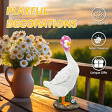 Goose Garden Statue: 12'' Funny Goose Yard Decor, Outdoor Lawn Patio Porch Housewarming Birthday Gifts for Women (White)