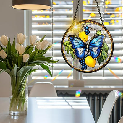 VAIIEYO Butterfly Acrylic Sun Catcher Window Hanging Decoration, 7.8 Inch Double-Sided Light Reflecting Ornament for Window, Garden, Porch or Balcony Decor, Housewarming, Gift for Natural Lovers
