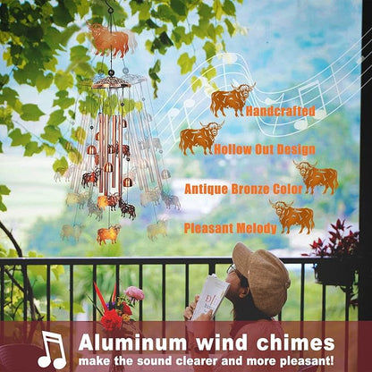 Highland Cow Wind Chimes for Outside Windchimes Outdoor/Indoor, Home, Lawn, Porch, Yard Decorations,Metal Garden Decor Highland Cow Wind Chimes Gifts for Women/Men Birthday Gifts Memorial Gift