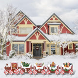 5Pcs Train Christmas Decorations Outdoor, X-mas Train Yard Signs with 8 Stakes, Gingerbread Xmas Tree Lawn Signs, Waterproof Christmas Yard Decorations Outdoor