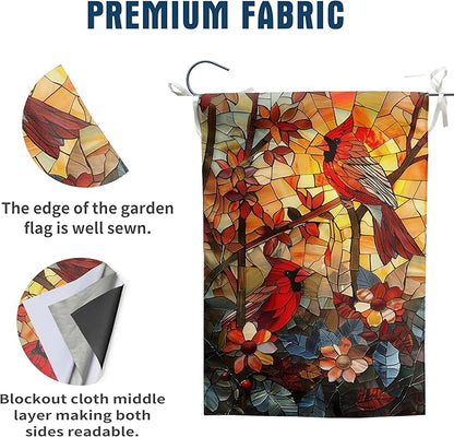 Stained Glass Cardinal Red Birds Garden Flag Spring Summer Yard Flag Fall Floral Decorative Yard Flags for Outside 28x40 Double Sided Large Seasonal Lawn Flags Rustic Outdoor Decor