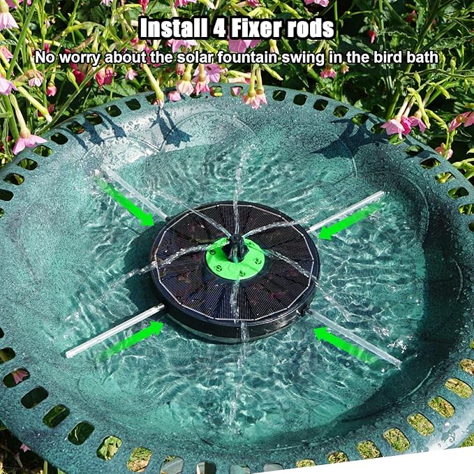 Yzert Solar Fountain with LED Lights Green Flower, 3.5W Glass Solar Bird Bath Fountains Pump with 2200 mAh Battery, Solar Water Fountain for Bird Bath, Garden, Outdoor, Pond -Black Panel Colorful
