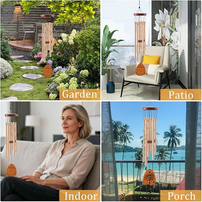 Nonna Gifts for Mother's Day Birthday Christmas Thanksgiving from Grandkids Grandchildren, Nonna Garden Gifts for Grandma, 26Inch Wind Chimes for Outside with S Hook Greeting Card