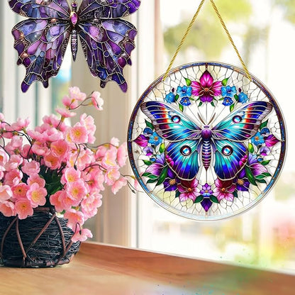 2PCS Butterfly Solar Collector for Windows, Stained Glass Window Hanging, 7.9x7.9in Butterfly Ornament with Chains, Home and Garden Decor, Gift for Women and Nature Lovers