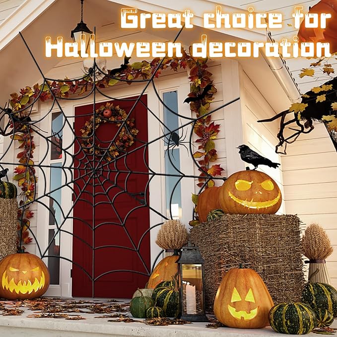 YUNAI Spider Webs Halloween Decorations Outdoor, 10.5ft Black Fake Spider Web, Scary Haunted House Outdoor Wall Decor for Halloween Party Hanging Decorations