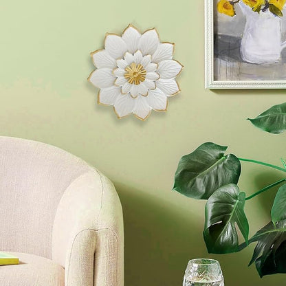 LIFFY 9.2“ White and Gold Metal Flower Wall Art, Modern Rustic Floral Decor for Indoor Living Room Bedroom Office Outdoor Garden Patio Yard
