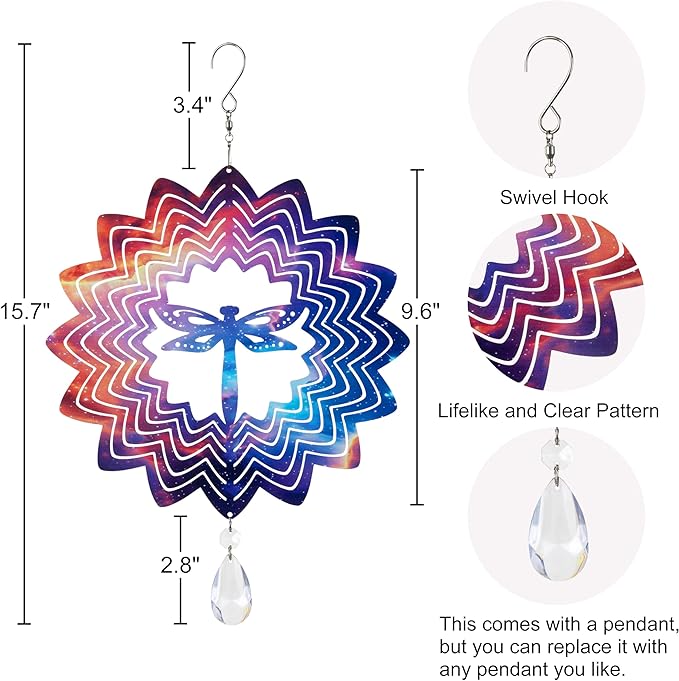 2PCS Garden Wind Spinners 3D Wind Sculptures Butterfly & Dragonfly Hanging Kinetic Wind Catchers Outdoor Yard Art Ideal Gifts for Mom Wife Grandma