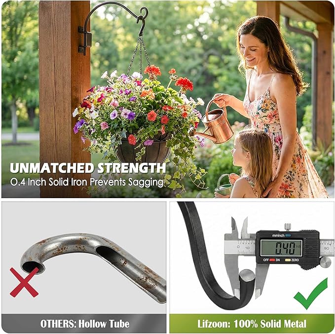 Lifyzoon Swivel Bird Feeder Hanger Hook: 12 Inch Swivel Hanging Plant Bracket, 50lbs Weight Capacity - Heavy Duty Outdoor Hooks for Hanging Bird Feeders, Flower Baskets, Lanterns, Wind Chimes