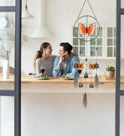 CoTa Global Orange Butterfly Hanging Metal Wind Spinner Wind Chime - Relaxing Harmonic Indoor or Outdoor Wind Spinner for Yard, Garden, Porch Patio, Beautiful Unique Art Ornament Mobile - 37 Inch