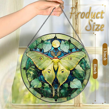 Luna Moth Sun Catcher, 8 Inch Stained Glass Suncatcher, Stained Glass Window Hanging, Luna Moth Indoor Decor, Idea Gift, Gift Exchange