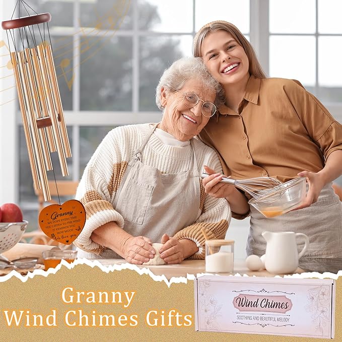 Granny Gifts, Grannie Wind Chimes for Outside, Granny Mother's Day Birthday Christmas Thanksgiving Gifts from Grandkids Grandchildren, Grannie Gifts for Grandma, 26Inch with Greeting Card