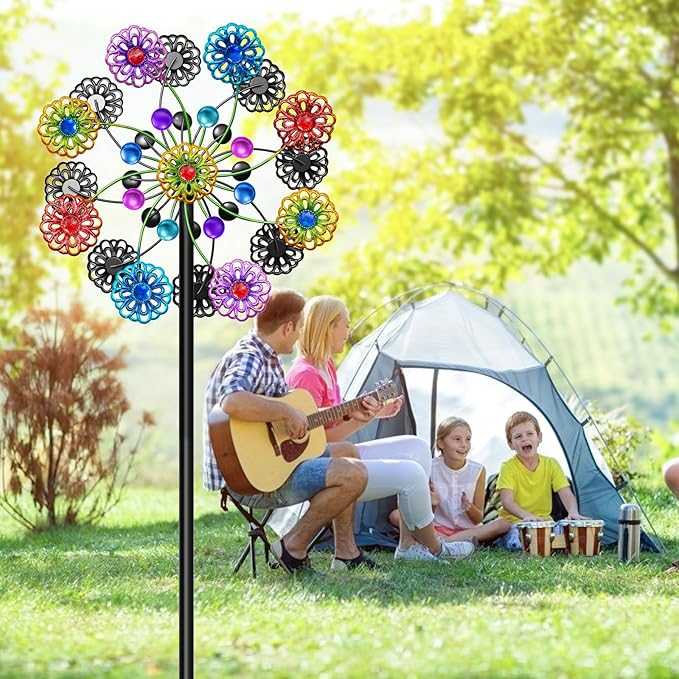 Wind Spinners Outdoor, Kinetic Wind Spinner,Yard Art Windmill with Metal Stake, Metal Wind Sculptures & Spinners,Waterproof Pinwheels Large Wind Spinner for Yard and Garden (Snow-Colour)