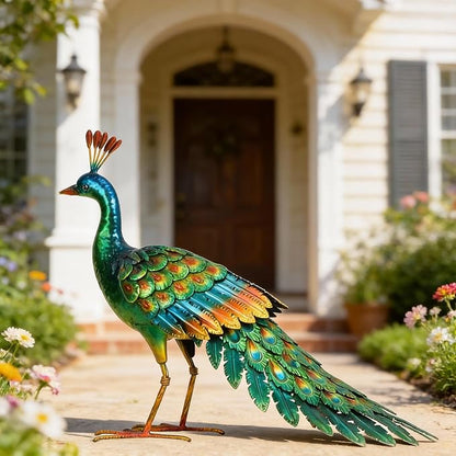 chisheen Metal Peacock Statue Garden Decor Yard Art Sculpture Outdoor Decoration for Lawn,Patio,Backyard,Housewarming Birthday Gifts for Women,Mom,Grandma (Green)