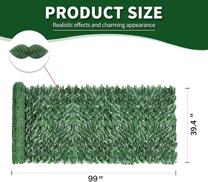 Artificial Ivy Privacy Fence Screen,39.4" X 99" UV-Anti Fake Leaves Plant Vine,Privacy Hedges Wall for Indoor Outdoor Garden Backyard Decor,Color Green Pineapple Leaves