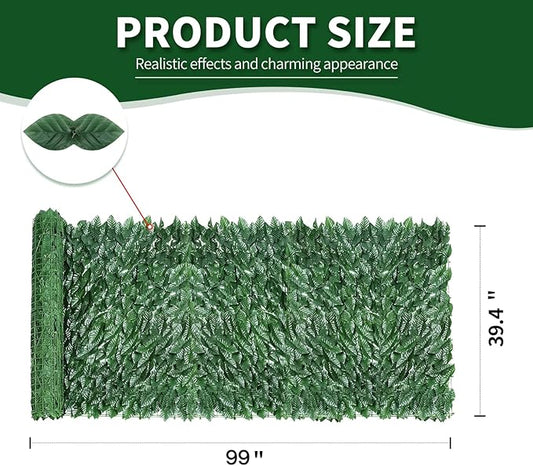 Artificial Ivy Privacy Fence Screen,39.4" X 99" UV-Anti Fake Leaves Plant Vine,Privacy Hedges Wall for Indoor Outdoor Garden Backyard Decor,Color Green Pineapple Leaves