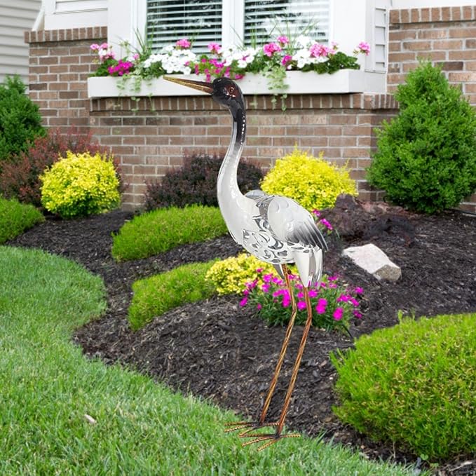 Red Crowned Crane Statue Elegant Garden Decor Realistic Standing Crane Figurine for Outdoor Fairy Flowerbed