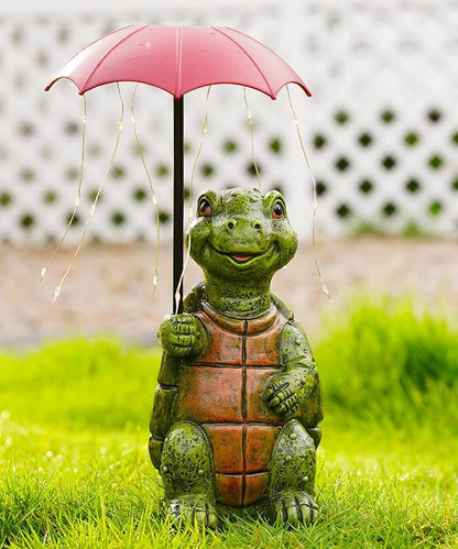 Nacome Solar Turtle Garden Decor Outdoor Statues: Holding Umbrella with String Lights Patio Yard Lawn Outside Decorations - Birthday Gifts for Mom Grandma Women Sister(Green)