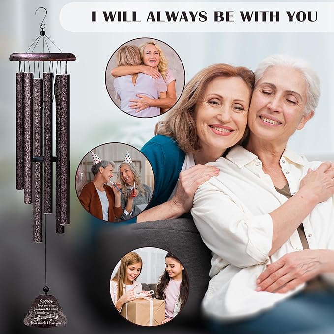 Sister Birthday Gifts 32” Wind Chimes, Sister Gift, Birthday Gifts for Sisters, Sis Wind Chimes for Graduation Christmas Mothers Day