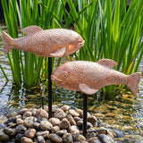 Koi Pond Decor - 2PCs Large Ceramic Bronze Antique Koi Fish Statue, Resin Real Fish Sculpture, Elegant Garden Art & Outdoor Statues for Patio