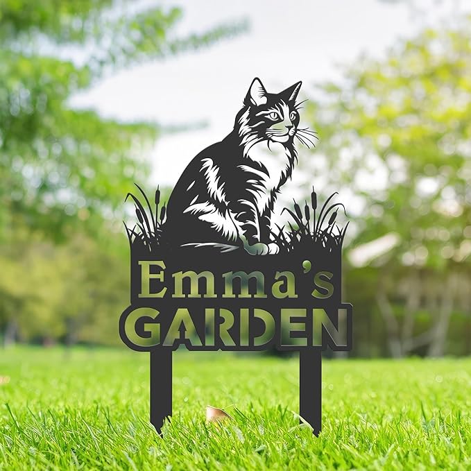 Personalized Cute Cat Kitten Metal Garden Sign,Custom Yard Sign With Stake,Outdoor Garden Décor,Pet Cat Lawn Garden Decorated Statue,Cat Sympathy Yard Metal Sign,Cat Lover Gifts Kailyard Plaque.