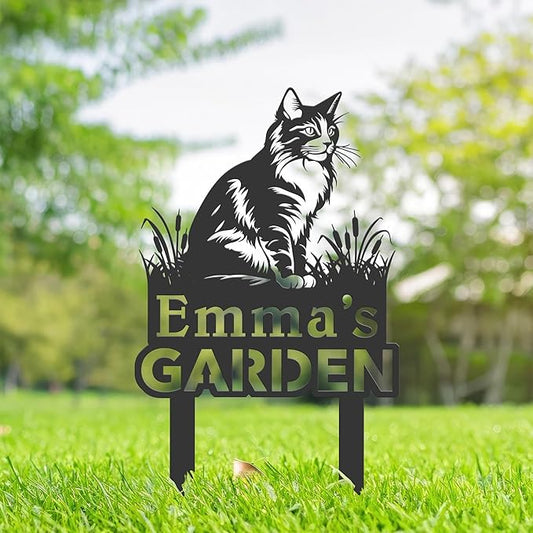 Personalized Cute Cat Kitten Metal Garden Sign,Custom Yard Sign With Stake,Outdoor Garden Décor,Pet Cat Lawn Garden Decorated Statue,Cat Sympathy Yard Metal Sign,Cat Lover Gifts Kailyard Plaque.
