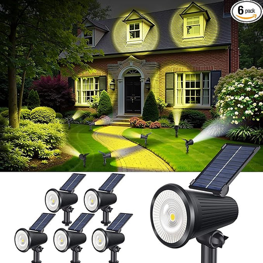 Solar Powered Spotlights Outdoor Waterproof Sunset Spot LED Lights Ultra Bright for Tree, Flag, Lawn, Statue, Pool, Garden, House, Wall, Yard, Path Outdoor Landscape Uplighting 6 Pack Warm White