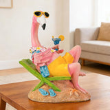 Teaeeno Pink Flamingo Figurines with Beach Chair Resin Bird Sculpture, Large Flamingo Ornaments for Coastal Home Wedding Decor, Housewarming Flamingo Gifts for Lady, Tropical Holiday Decor on Desk