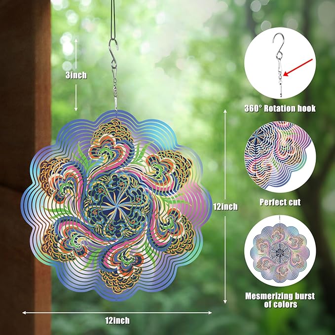 Mandala Gifts for Mom, Moms Wind Spinners, Mother's Day Best Gift for Mom, Mother Birthday Gift from Daughter Son, Love Reminder Gifts for Mother's Day, Garden Decor Gifts for Outside,Purple,12in