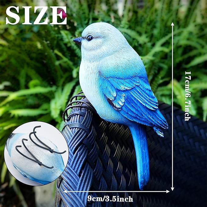 Resin Bird Statue for Garden Decorations, 6.7inch Mini Bird Figurine Plant Pot Decorations for Outdoor Indoor Decoration at Lawn and Yard (Blue)