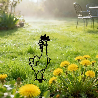 GLOBLELAND 2pcs Cute Cartoon Chicken Mental Garden Stakes Black Silhouette Chickens Decorative Yard Stakes Trees Metal Outdoor Art Decor for Yard Patio Lawn Walkway Ornament