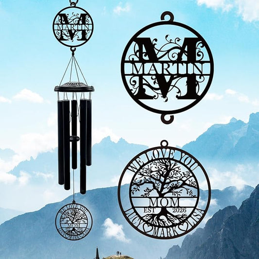Personalized Mother's Day Wind Chimes with Custom Metal Signs, Tree of Life Mom Wind Chime with Family Name & Kids Names, Outdoor Garden Hanging for Mom