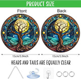 1PC Tree of Life Stained Glass Suncatcher Nature Round Big Trees and Stars Moon Suncatcher Hanging Decoration with Metal Chain-SunCatchers for Window Decor Outdoor Garden Decor Gift
