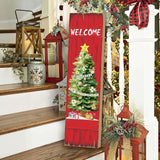 PEROUU Merry Christmas Porch Sign for Front Door, Xmas Wooden Welcome Sign with Christmas Tree for Front Porch Decorations, Winter Garden Decor Outdoor Hanging Signs Wall Sign 31.5" H