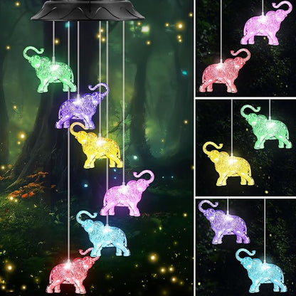 Mom Grandma Gifts for Mothers Day, Birthday Gardening Elephant Gifts for Women, Solar Lights Outdoor Decorative Solar Wind Chimes for Outside Garden Decor Yard Patio Porch