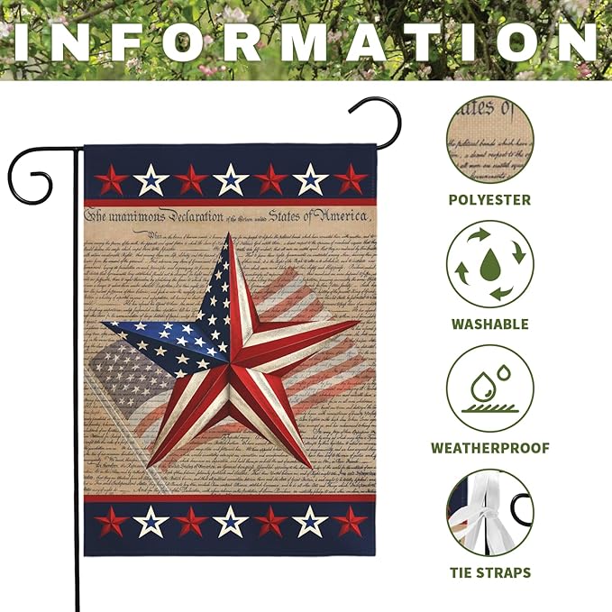 Patriotic Garden Flag American Star Freedom Independence Day Theme Yard Flags Lawn Porch July Fourth 4th of July Memorial Day House Banners Double Side Home Decoration 12x18 Inch