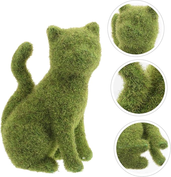 Yardwe Flocking Cat Figurine Decor Lifelike Green Flocking Kitten Statue for Outdoor Lawn Garden and Balcony Decoration Realistic Faux Moss Animal Ornament for Versatile Use