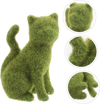 Yardwe Flocking Cat Figurine Decor Lifelike Green Flocking Kitten Statue for Outdoor Lawn Garden and Balcony Decoration Realistic Faux Moss Animal Ornament for Versatile Use