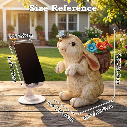 PETAFLOP Solar Bunny Garden Decor, Rabbit with Flower Basket & Butterfly for Yard, Patio, Pathway, Lawn, Patio, Balcony