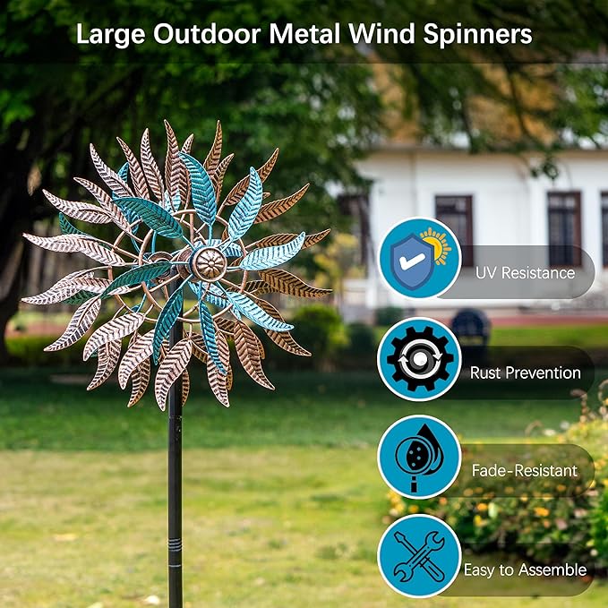 Large Outdoor Metal Wind Spinner,Two-Way Wind Sculptures,360 Degrees Kinetic Wind Spinners Yard Art Decor for Patio, Lawn & Garden 63 * 13.4 Inches