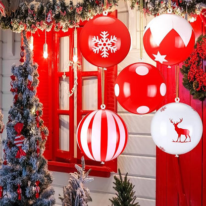 Leyndo 18 Pcs 9 Inch Inflatable Christmas Balls PVC Outdoor Christmas Decorations Xmas Hanging Ball Ornaments for Indoor Outdoor Yard Tree Home Patio Party Festive