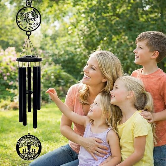 Personalized Mother’s Day Wind Chimes with Custom Metal Signs, Best Mom Ever & Tree of Life Design, Engraved Names Memorial Wind Chime Gift for Mom, Outdoor Garden Patio Sympathy Decor