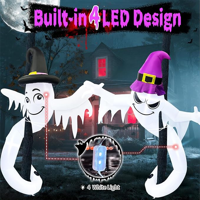 【2025 Latest Release】 Halloween Inflatables Ghost Outdoor Decorations 6FT Double Ghosts Inflatable with 4 LED Lights Cute Blow Up Yard Decor for Outdoor Ghost Decor for Yard Garden Lawn