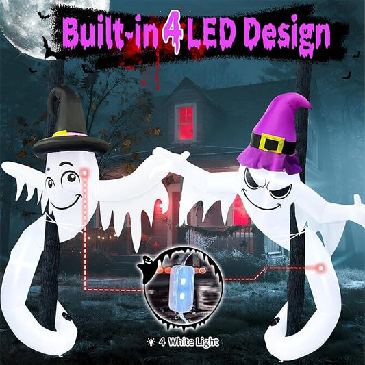 【2025 Latest Release】 Halloween Inflatables Ghost Outdoor Decorations 6FT Double Ghosts Inflatable with 4 LED Lights Cute Blow Up Yard Decor for Outdoor Ghost Decor for Yard Garden Lawn