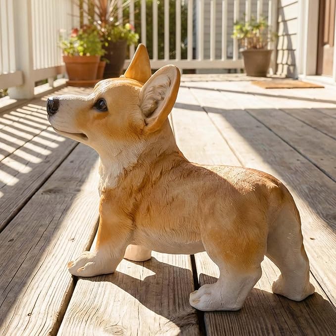 Charming Realistic Welsh Corgi Dog Statue | Realistic Animal Statues, Real Dog Statue Ornaments Perfect for Indoor & Outdoor Pet Decor - Home, Garden, Porch, Patio Accent