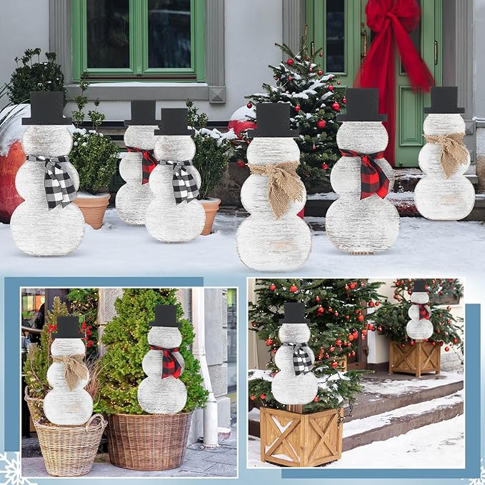 Amyhill 6 Pcs Wood Snowman Yard Stakes for Christmas Holiday Outdoor Farmhouse Snowman Decorations Xmas Garden Wooden Yard sign Decor with Stakes for Christmas Winter Lawn Patio Pathway Party Supplies
