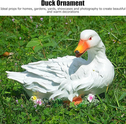 Agatige Garden Duck Ornament, Resin Duck Sculpture Statue Yard Patio Art Decor Sculptures Table Ornament for Outdoor Garden Yard (White Lying Duck)